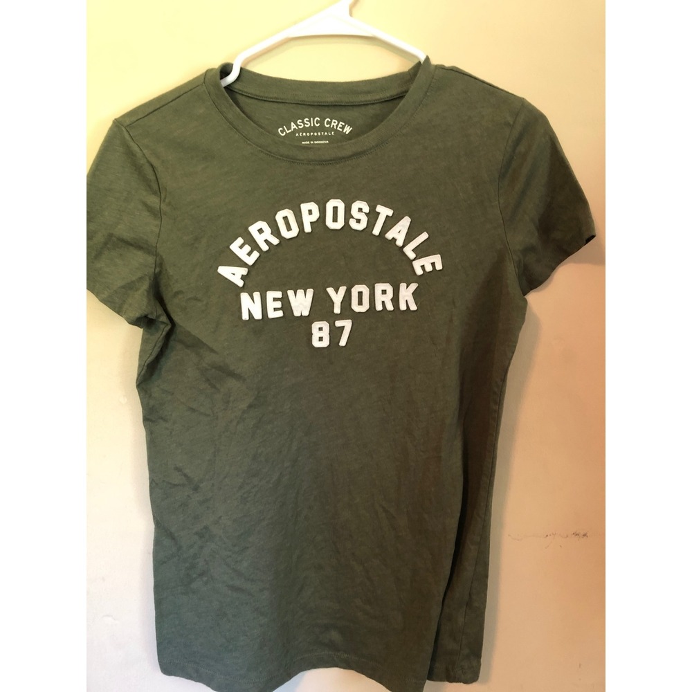 Aeropostale Classic Crew T-Shirt womens Large Olive Green New York 87 Graphic L